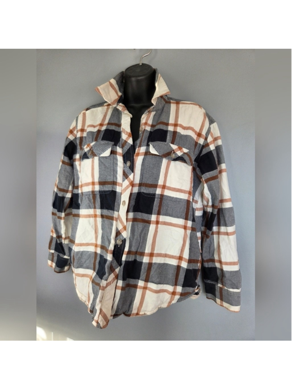 Womens Eddie Bauer Blue and Brown Plaid Button Down Shirt